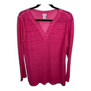 Chico's Hot Pink 100% Linen Long Sleeve Tunic Top Barbiecore sz S (Chico 0)
